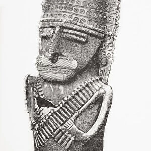 Ceramic figure from Guatavita, Cundinamarca, Bogota, Columbia, South America. Bust of a cacique, or the chief of some indigenous tribes in central and south America. From La Ilustracion Artistica, published 1887