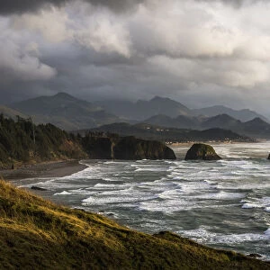 Clouds Hang Low Over The Oregon Coast; Cannon Beach, Oregon, United States Of America