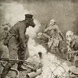 Through Clouds Of Poison Gas: British Troops Raiding The German Lines. Drawn By F. Matania
