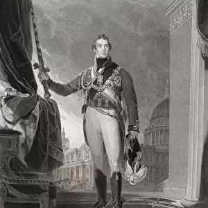 The Duke of Wellington holding the Great Sword of State. After a painting by Thomas Lawrence. Arthur Wellesley, 1st Duke of Wellington, 1769 - 1852