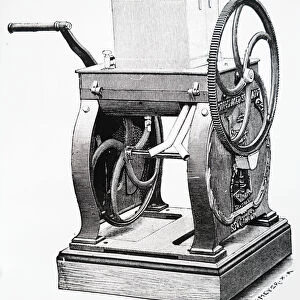 Engraving depicting Gustaf de Lavals centrifugal cream separator