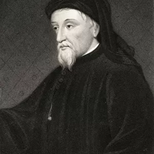 Geoffrey Chaucer, C. 1342 / 3-1400. English Writer. From The Book "Gallery Of Portraits"Published London 1833