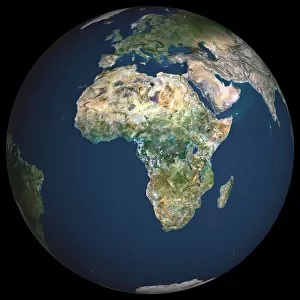 Globe Africa, True Colour Satellite Image. Earth. True colour satellite image of the Earth, centred