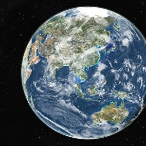 Globe Centred On Asia And Oceania, True Colour Satellite Image Of The Earth