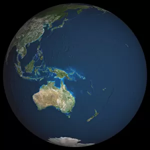 Globe Oceania, True Colour Satellite Image. Earth. True colour satellite image of the Earth, centred