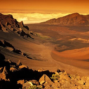 Hawaii, Maui, Golden Sunlight Over Haleakala Crater, National Park
