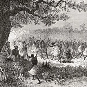 Henry Morton Stanley Watching The Vouagogos Tribe Preparing For Battle, During His Expedition In 1871. From El Mundo En La Mano Published 1878