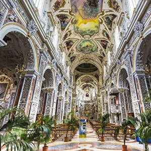 Interior of Church of Saint Mary of Gesu (Chiesa del Gesu) in Palermo, Sicily, Italy