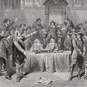 John Eliot was a defender of freedom of speech for the house of commons. During the Parliament of 1629 Eliot presented three resolutions condemning Charles Is illegal taxation and religious policies. Charles ordered Parliament to adjourn, but Eliot had the speaker of the House of Commons, Sir John Finch, held down in his chair by Denzil Holles and Benjamin Valentine until the resolutions were read out. As a consequence Eliot and others were arrested & imprisoned in the Tower of London. Sir John Eliot, 1592 -1632. English statesman. From London Pictures, published 1890