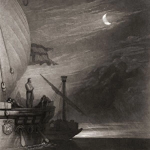 Land Discovered by Columbus, engraved by John Sartain after a work by J. M. W. Turner, one of seven illustrations Turner produced for epic poem about Columbus in Samuel Rogers book Poems