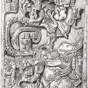 Lintel 25 Of Yaxchilan Structure 23, Showing Accession Rituals Of The Ruler Shield Jaguar ( Itzamnaaj B alam Ii ), From The Ancient Mayan City Of Yaxchilan, Chiapas, Mexico. This Lintel Depicts The Blood Sacrifice By His Wife Lady Xoc (K ab al Xook) Who Has Conjured Up A Double-Headed Serpent Representing The Ancestral Patron Of The Dynasty. In Its Jaws Is A Warrior Masked As The Storm God Tlaloc. From Am