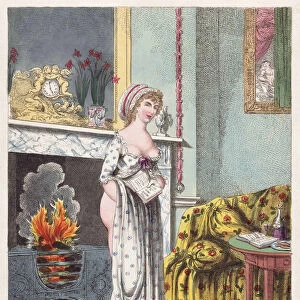 Luxury, or the Comforts of a Rum p ford. After an etching by Charles Williams dated circa 1801. The picture is a satire on an advertisement for Rumford stoves, a new design of fireplace invented by Sir Benjamin Thompson, Count Rumford. Later colourization