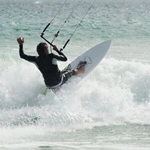 A Man Kitesurfing At Punta Paloma Beach; Tarifa, Cadiz, Andalusia, Spain