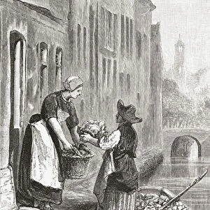 A Man Selling Fresh Vegetables On A By-Canal In The Hague, The Netherlands In The 19Th Century. From Pictures From Holland By Richard Lovett, Published 1887