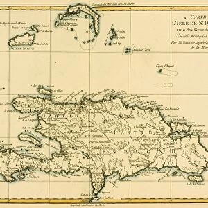 Map Of The Dominican Republic Circa. 1760. From "Atlas De Toutes Les Parties Connues Du Globe Terrestre "By Cartographer Rigobert Bonne. Published Geneva Circa. 1760