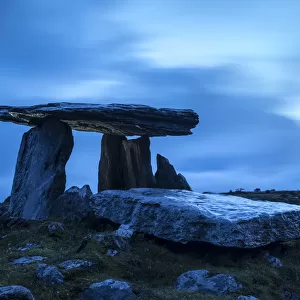Megalithic portal tomb of Poulnabrone at dawn, County Clare, Ireland