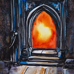 Painting Of A Glowing Orange Fire In A Fireplace