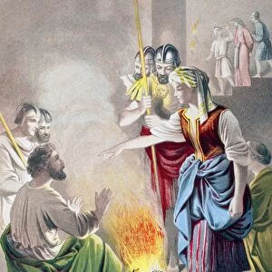 Peter Denies Knowing Jesus When Asked By The High Priests Servant Girl. From The Holy Bible Published By William Collins, Sons, & Company In 1869. Chromolithograph By J. M. Kronheim & Co