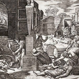 The Plague. After an engraving by Marcantonio Raimondi, from a work by Raphael