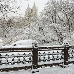 Snow-Covered Landscape From Oak Bridge, Central Park; New York City, New York, United States Of America