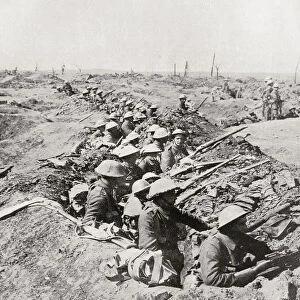 Soldiers Awaiting The Order To Advance On The Somme Heights, France During World Ward One. From The Year 1916 Illustrated