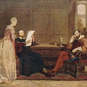 Spenser reading The Fairy Queen to Sir Walter Raleigh. Edmund Spenser, 1552 / 1553 - 1599. English poet. Sir Walter Raleigh, c. ?1552 / 1554 - 1618. English landed gentleman, writer, poet, soldier, politician, courtier, spy and explorer. After the painting by John Claxton. From Britain and Her Neighbours, 1485 - 1688, published 1923