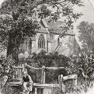 St James Church, Shere, Guildford, Surrey, England, seen here in the 19th century. From English Pictures, published 1890