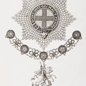 Star, Collar And Badge Of The Order Of The Garter. From The Cyclopaedia Or Universal Dictionary Of Arts, Sciences And Literature By Abraham Rees, Published London 1820