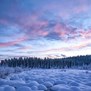 Sunset over McIntyre Creek in winter, Yukon