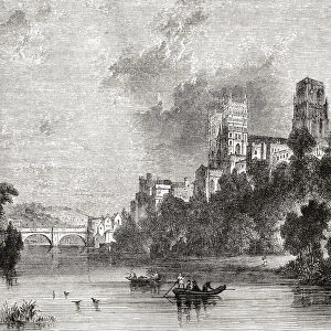 View of Durham and the Cathedral, seen from the River Wear, Durham, England, seen here in the 19th century. From Picturesque England its Landmarks and Historic Haunts, published, 1891