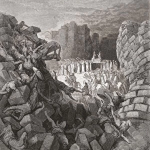 The walls of Jericho falling. After a 19th century work by Gustave Dore. The picture illustrates the story from the Old Testament in the book of Joshua 6: 1-27