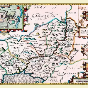 Old County Map of Carmarthenshire 1611 Print Old County Map of Carmarthenshire 1611 Print