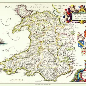 Print of Old Map of Wales 1648 by Johan Blaeu Print of Old Map of Wales 1648 by Johan Blaeu