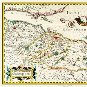 Old Map of Lothian - Scottish Lowlands by Johan Blaeu from the Atlas Novus