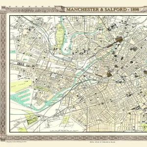 Old Map of Manchester and Salford 1898 from the Royal Atlas by Bartholomew