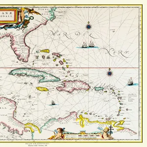 Old Map of The West Indies 1662 by Willem & Johan Blaue from the Theatrum Orbis Terrarum