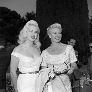 Actress Diana Dors with Ginger Rogers at the Cannes film Festival May 1956