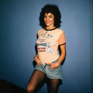 Actress Diana Quick April 1989 wearing denim shorts and tee shirt