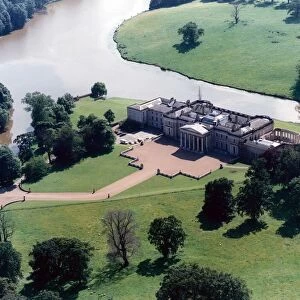 An aerial picture of Wynyard Hall, showing the main lake