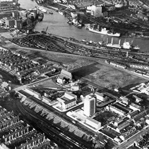 Aerial view of the docks at Birkenhead in the Wirral. Picture taken