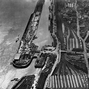 Aerial view of Riverside Quay, Hull. 21st April 1958
