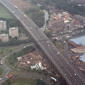 Aerial view of traffic in Birmingham, from the BRMB Radio flying eye. 18th June 1990