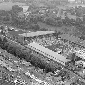 Aerial View of Villa Park football ground, showing large crowd gathering