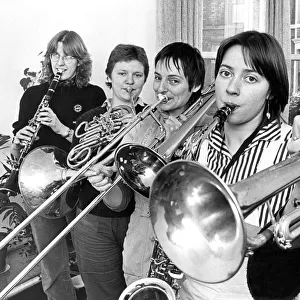 The all woman band Burning Brass on February 2, 1982. Left to right: Judy Cowgill