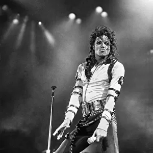 American pop singer Michael Jackson on stage during his concert at Aintree racecourse