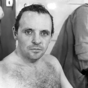 Anthony Hopkins sitting in dressing room being made up for filming - November 1978