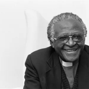 Archbishop Desmond Tutu, pictured in Coventry, West Midlands. 16th April 1989