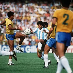 Argentina v Brazil World Cup 1982 football Maradona and Cerezo (left
