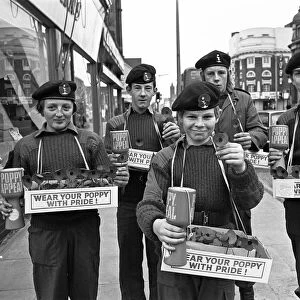 Army cadet poppy sellers on Linthorpe Road Middlesbrough November 1975