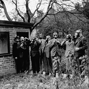 ARP Wardens testing gas masks at gas chamber, Lincoln 7 November 1938